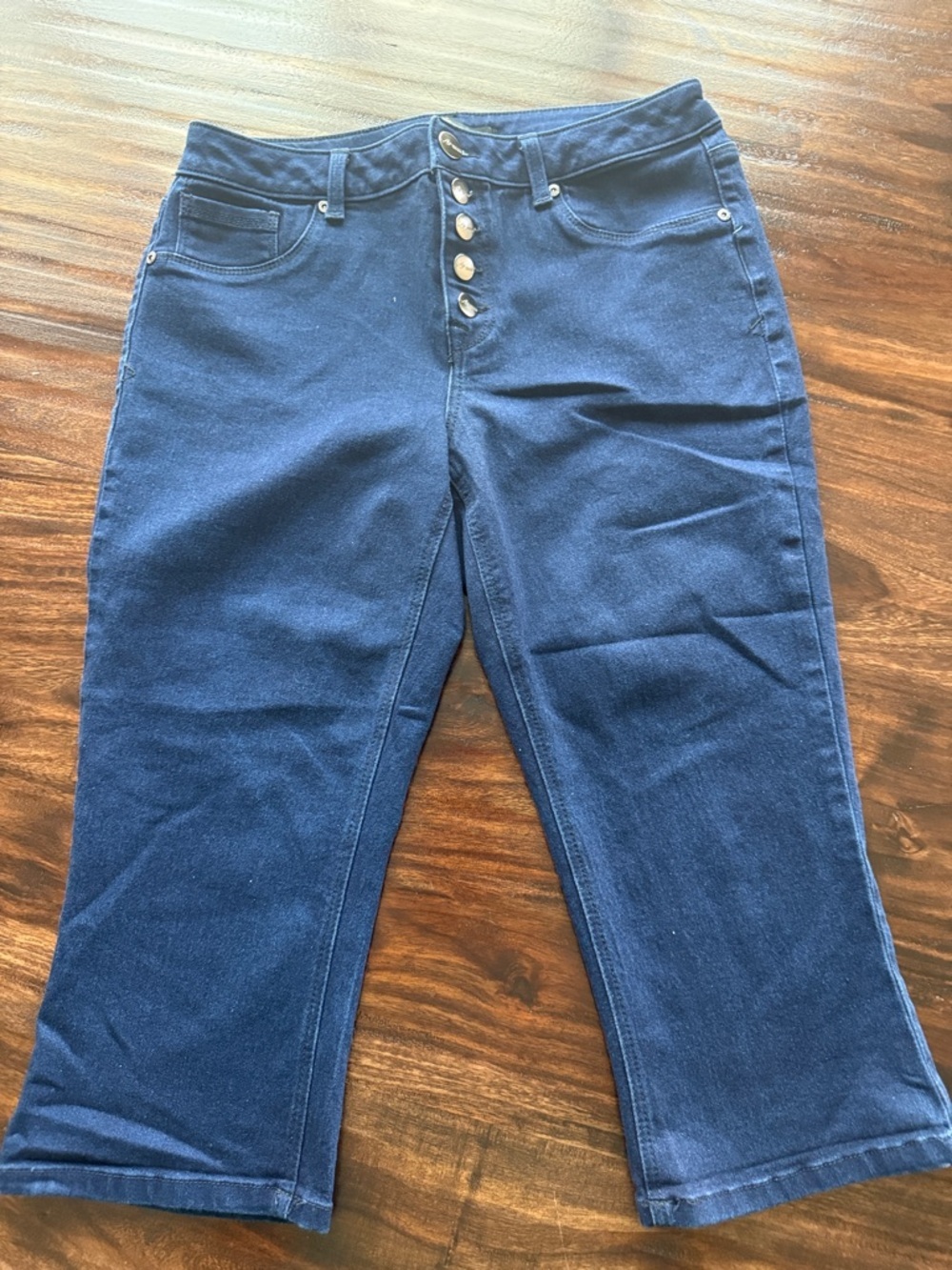 Capri High-Rise Button-Fly Blue Jeans